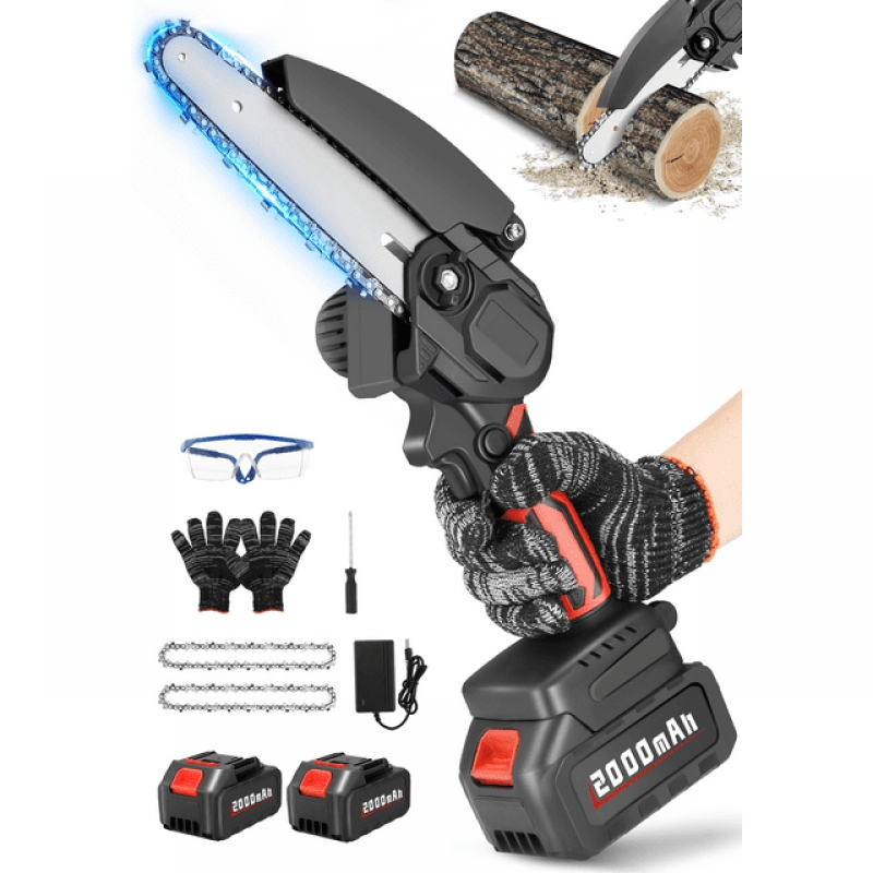 ihocon: RELOIVE 6 Mini Chainsaw with 2x2000mAh Batteries 2 Chains,6-Inch Cordless Handheld Chain Saw for Wood Cutting Tree Trimming  6吋迷你电锯, 附2个电池, 2个链条