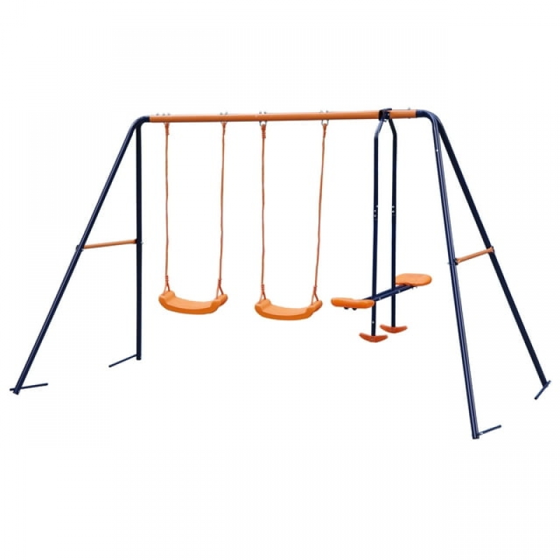 ihocon: ZenSports Outdoor Double Kids Play Swing Set W/ 2 Seats & 1 Glide Heavy-Duty, 440lbs Capacity  儿童秋千