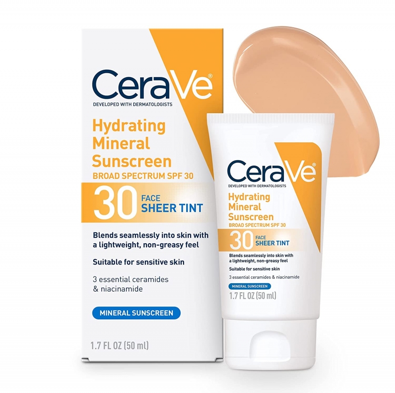 ihocon: CeraVe Tinted Sunscreen with SPF 30 | Hydrating Mineral Sunscreen With Zinc Oxide & Titanium Dioxide, 1.7 Fluid Ounce  膚色礦物防曬乳