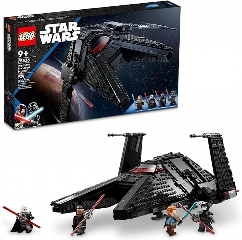 ihocon: 樂高積木LEGO Star Wars Inquisitor Transport Scythe 75336 Buildable Toy Starship, OBI-Wan Kenobi Set, Ben Kenobi Minifigure with Blue and Double-Bladed Red Lightsabers (924 pieces)星際大戰 帝國判官運輸機-鐮刀號