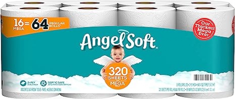 ihocon: [16捲等於64捲的份量]Angel Soft Toilet Paper, 16 Mega Rolls = 64 Regular Roll 廁所衛生紙 