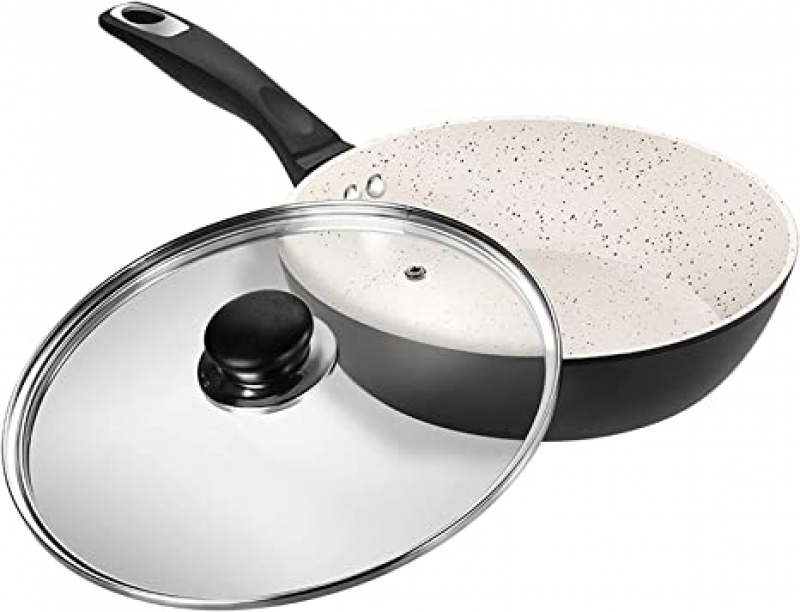 ihocon: CSK 9.5吋 Nonstick Wok Pan with Lid, Ceramic Wok pan with Heat Insulation Handle含蓋不粘鍋