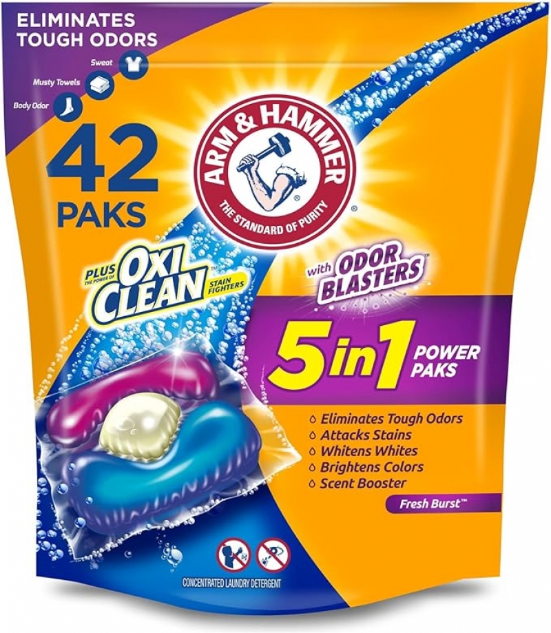 ihocon: Arm & Hammer Plus OxiClean With Odor Blasters Laundry Detergent 5-IN-1 Power Paks, 洗衣膠囊 42粒