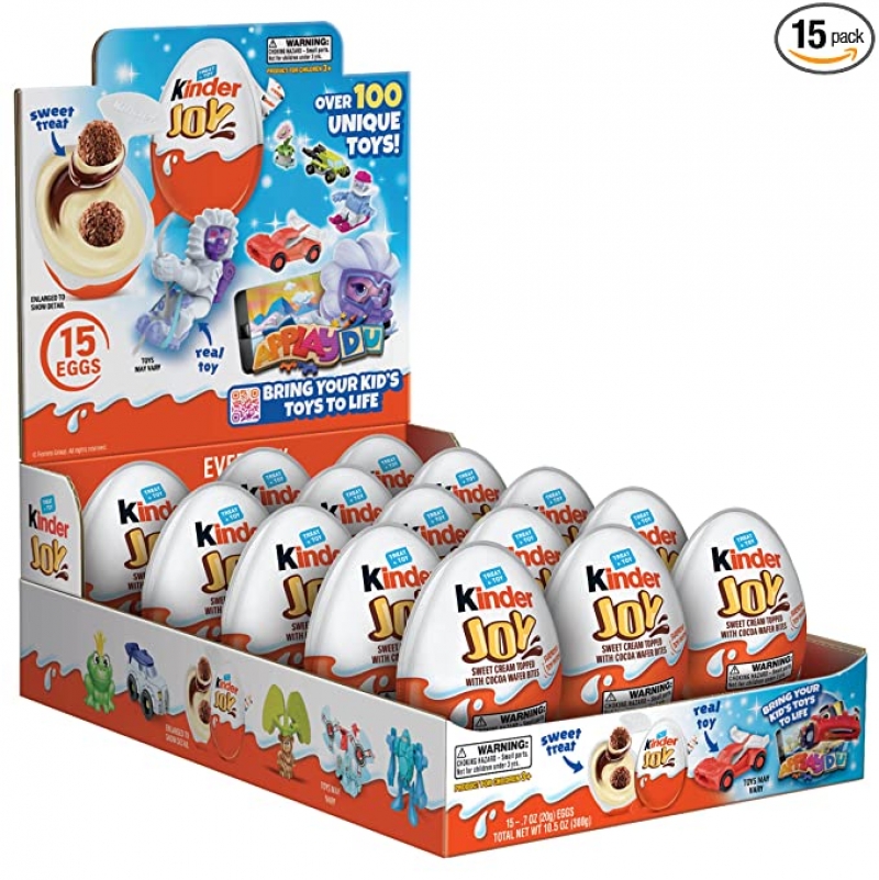 ihocon: Kinder Joy Eggs, Sweet Cream and Chocolate Wafers with Toy Inside, Great for Holiday Stocking Stuffers, 10.5 oz each, 15 Eggs 健达蛋形巧克力 (内有玩具)
