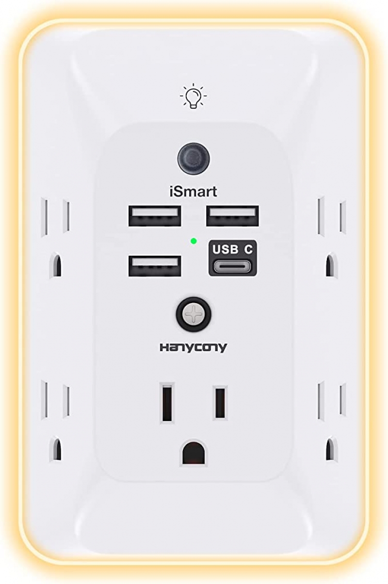 ihocon: HANYCONY Outlet Extender with Night Light 插座擴充器, 含夜燈功能