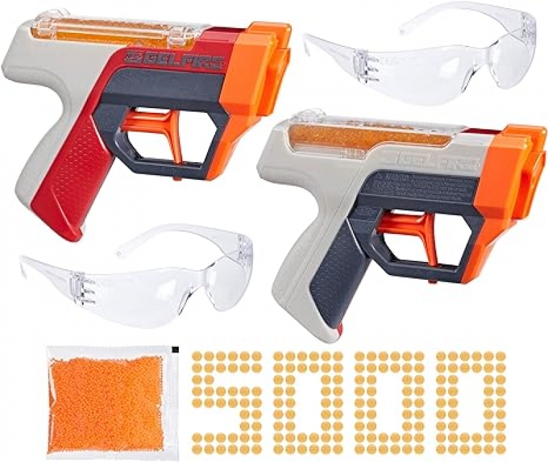 ihocon: NERF Pro Gelfire Dual Wield Pack, 2 Blasters, No-Prime Firing, 5000 Rounds, 2X 100 Round Integrated Hoppers, 2 Eyewear 射击玩具
