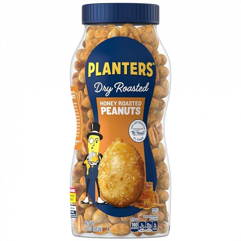 ihocon: PLANTERS Honey Roasted Peanuts, Sweet and Salty Snacks, Plant-Based Protein蜜烤花生 16 oz
