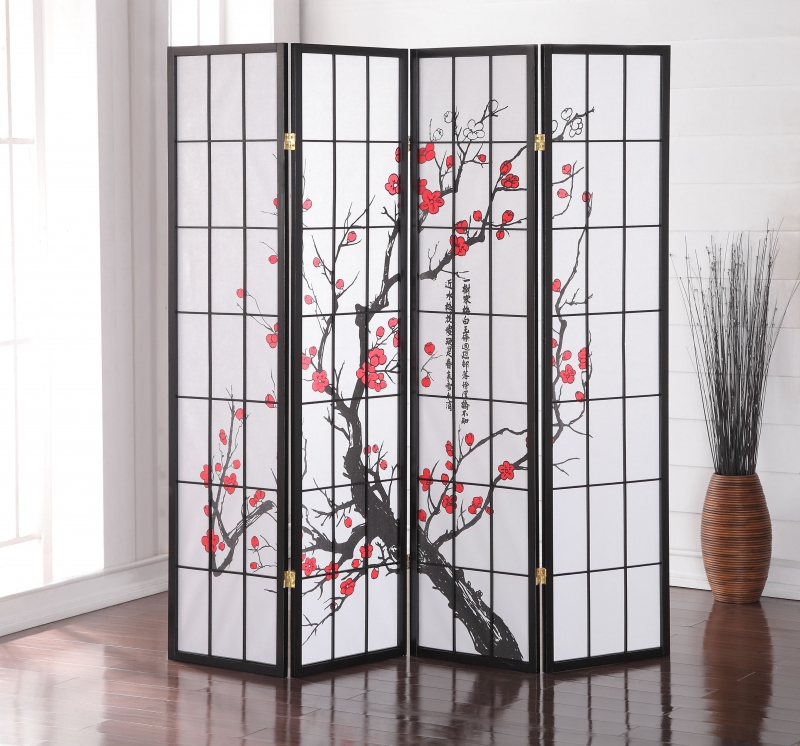 ihocon: Roundhill Furniture Japanese Plum Blossom 4 Panel Room Divider, 71 Tall 屏風