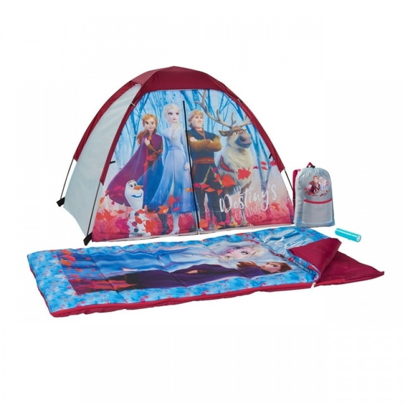 ihocon: Disney Frozen II Kids 4 Piece Camping Set with Tent and Sleeping Bag 迪士尼冰雪奇缘 儿童4件露营套装（帐篷,睡袋,手电筒及袋子）