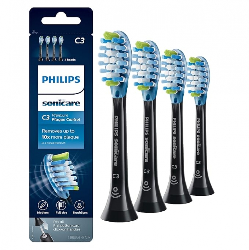 ihocon: Philips Sonicare Genuine C3 Premium Plaque Control Replacement Toothbrush Heads, 4 Brush Heads, Black, HX9044/95  電動牙刷替換刷頭 4支