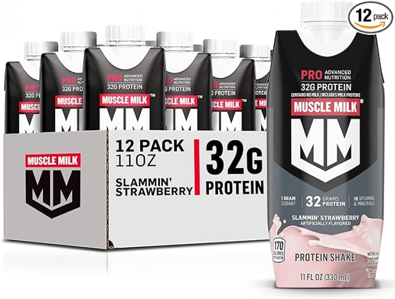 ihocon: Muscle Milk Pro Advanced Nutrition Protein Shake, Slammin' Strawberry 高級營養蛋白奶昔 11 Fl Oz, 12瓶