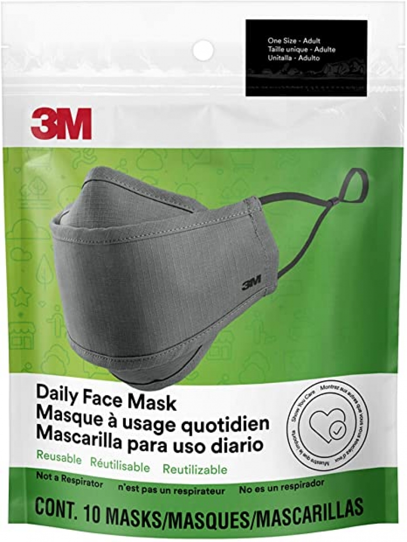 ihocon: 3M Daily Face Mask, Reusable, Washable, Adjustable Ear Loops, Lightweight Cotton Fabric, 10 Pack 可重複使用布口罩