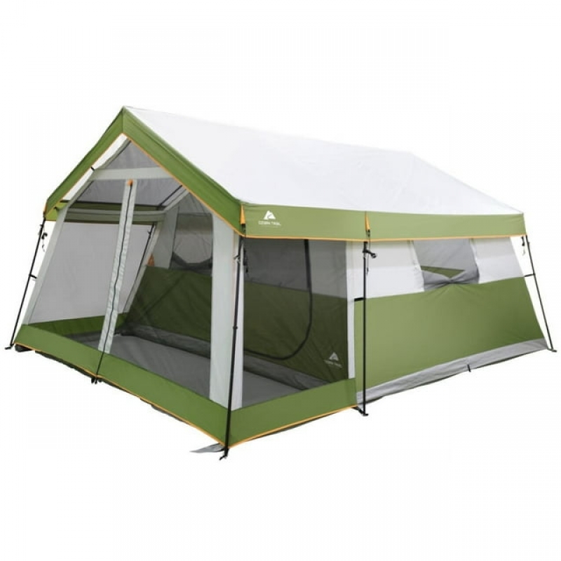 ihocon: Ozark Trail 8-Person Family Cabin Tent 1 Room with Screen Porch, Green, Dimensions: 12'x11'x7', 45.86 lbs.   8人帐