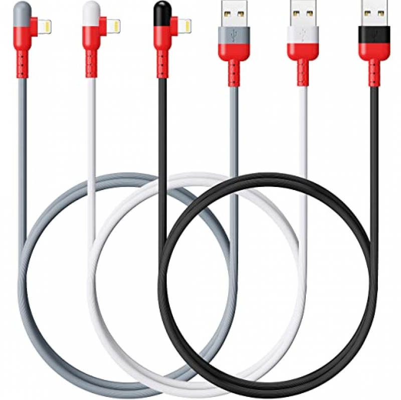 ihocon: HYXing [3-Pack 6/6/6FT], 90 Degree Charging Cord, Apple MFi Certified 90度直角iPhone 充電線 6呎 3條
