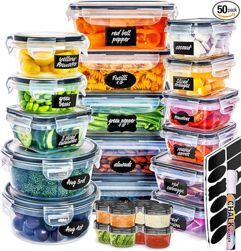 ihocon: fullstar 50 PCS Plastic Food Storage Containers with Lids (24 Containers & 24 Lids), Leakproof BPA-Free Containers for Kitchen Organization, Meal Prep, Reusable Lunch Container塑膠保鮮盒 24個