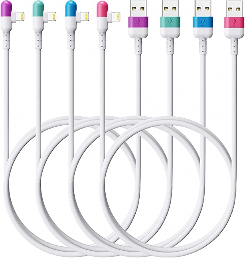 ihocon: 4Colors Premium iPhone Lightning Cable, HYXing [4-Pack 6ft] 90度直角充電器 6呎 4條