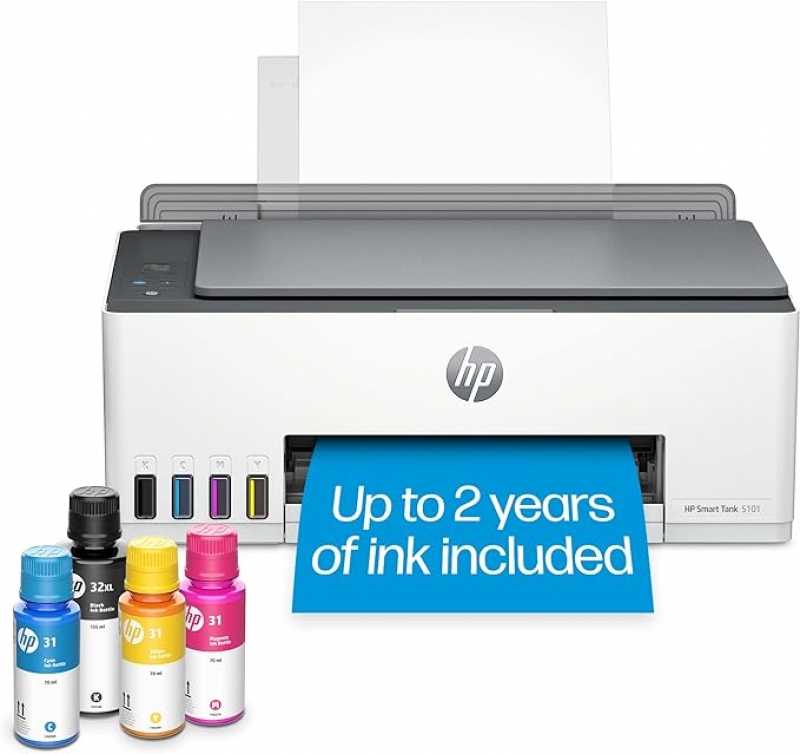 ihocon: HP Smart -Tank 5101 Wireless Cartridge-free all in one printer, up to 2 years of ink included, mobile print 多功能印表機(Print/scan/copy), 附up to 2年份墨水