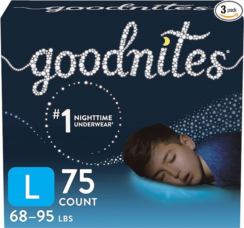 ihocon: Goodnites Boys' Nighttime Bedwetting Underwear男童夜間尿褲,L (適合68-95磅),25條, 3包 (共75條)
