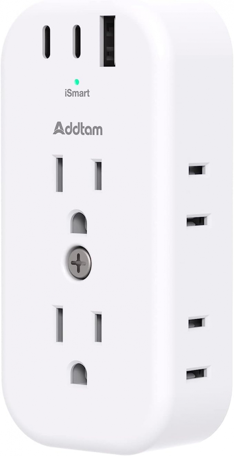 ihocon: Addtam Electrical 6 Outlet Splitter with 3 USB Wall Charger (2 USB-C Ports)插座擴充器