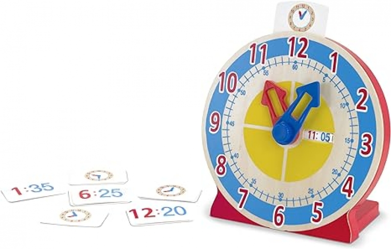 ihocon: [益智玩具] Melissa & Doug Turn & Tell Wooden Clock - Educational Toy With 12+ Reversible Time Cards 木製兒童學習鐘