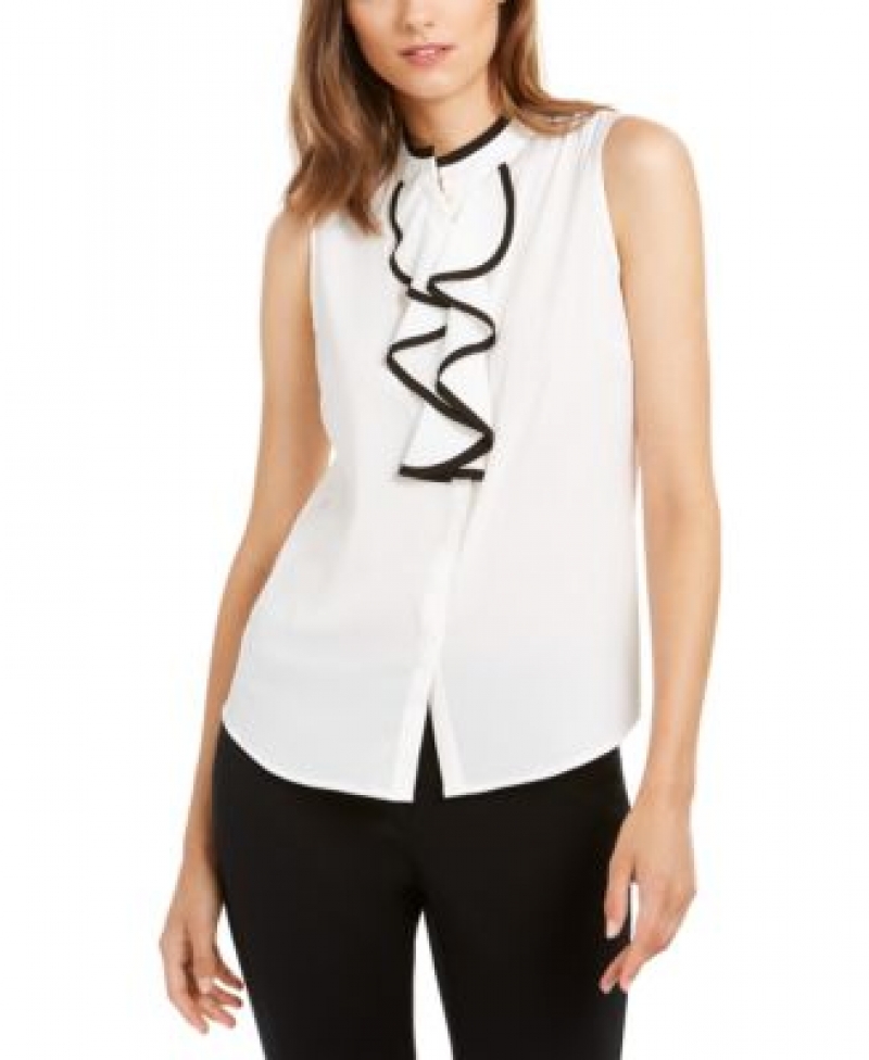 ihocon: Calvin Klein Sleeveless Ruffle Front Blouse, Regular and Petite Sizes 無袖上衣
