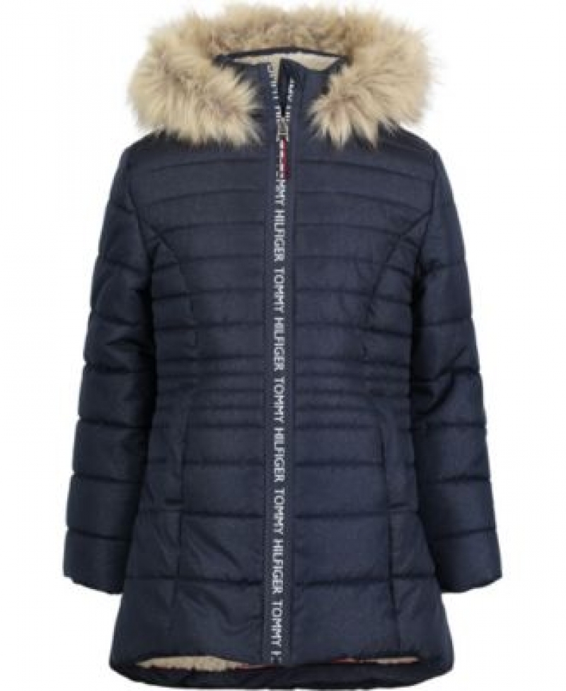 ihocon: Tommy Hilfiger Toddler Girls High-Low Signature Hooded Puffer Jacket 女童连帽外套