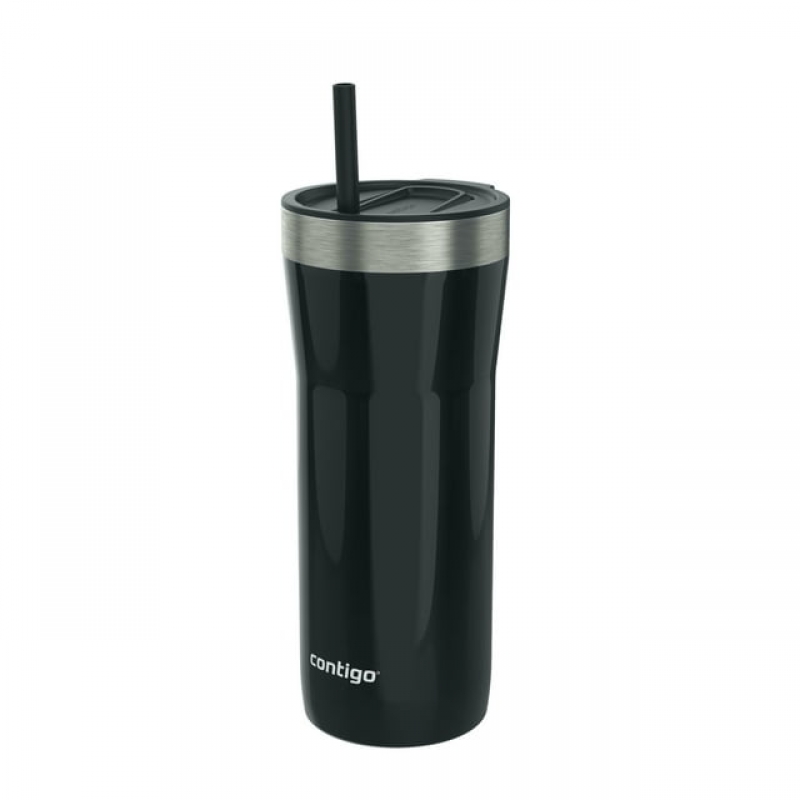 ihocon: Contigo Streeterville Stainless Steel Tumbler with plastic straw in Black 不鏽鋼保温杯 32 fl oz. 