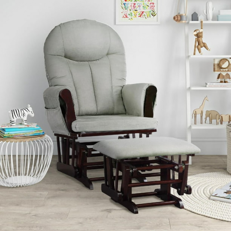 ihocon: Baby Relax Huntington Glider Rocker with Storage and Ottoman, Espresso Finish with Gray Cushions    搖椅及腳凳