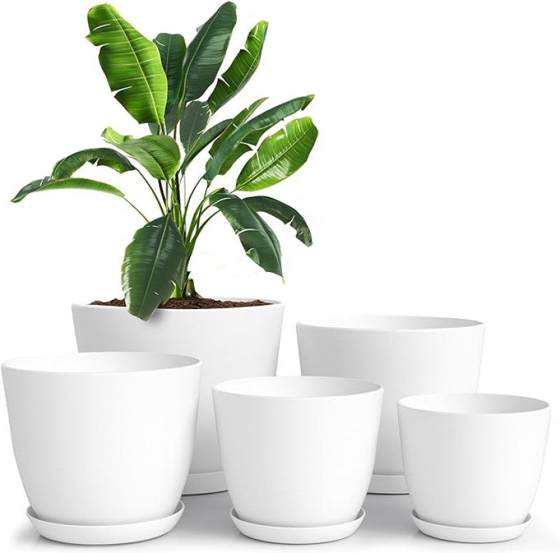 ihocon: Utopia Home - Plant Pots with Drainage - 7/6.6/6/5.3/4.8吋 花盆 5个