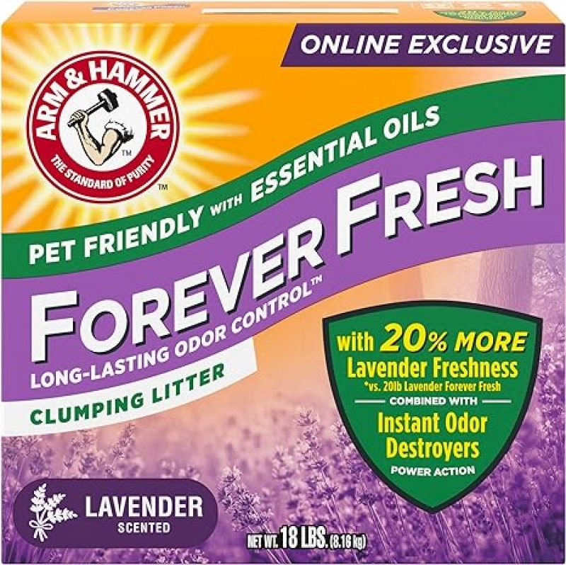 ihocon: Arm & Hammer Forever Fresh Clumping Cat Litter Lavender, MultiCat 18lb with 20% More Lavender Freshness, Pet Friendly with Essential Oils 結塊貓砂 18磅