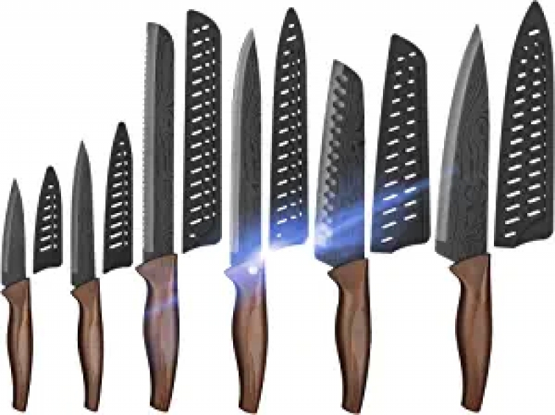 ihocon: Wanbasion 6pcs Damascus Style Knife Set 啞光黑色鍍鈦不銹鋼菜刀6把, 附刀鞘
