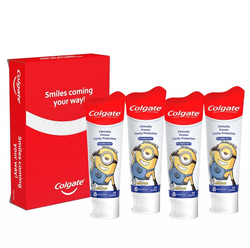 ihocon: Colgate Kids Toothpaste with Anticavity Fluoride Featuring Minions, ADA-Accepted, Bubble Fruit Gel, 4.6 Ounce (Pack of 4) 高露潔兒童含氟牙膏