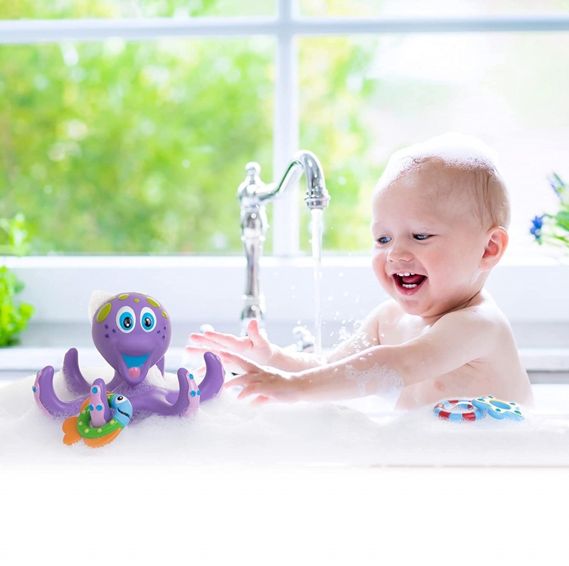 ihocon: Nuby Floating Purple Octopus with 3 Hoopla Rings Interactive Bath Toy 兒童洗澡玩具-套圈圈章魚