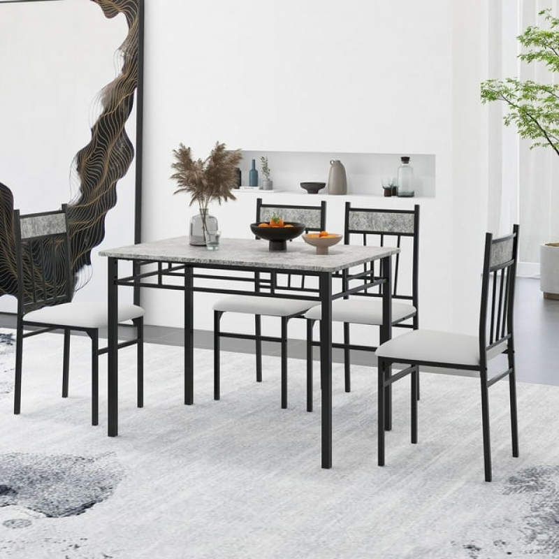 ihocon: Costway 5 Piece Faux Marble Dining Set Table and 4 Chairs Kitchen Breakfast Furniture Grey  5件式人造大理石餐桌+椅子