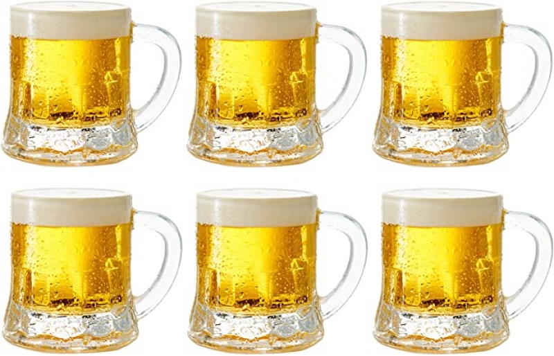 ihocon: Circleware Roadhouse Mini Mason Beer Mug Heavy Base Glasses, Set of 6,  1.7 oz 小啤酒杯