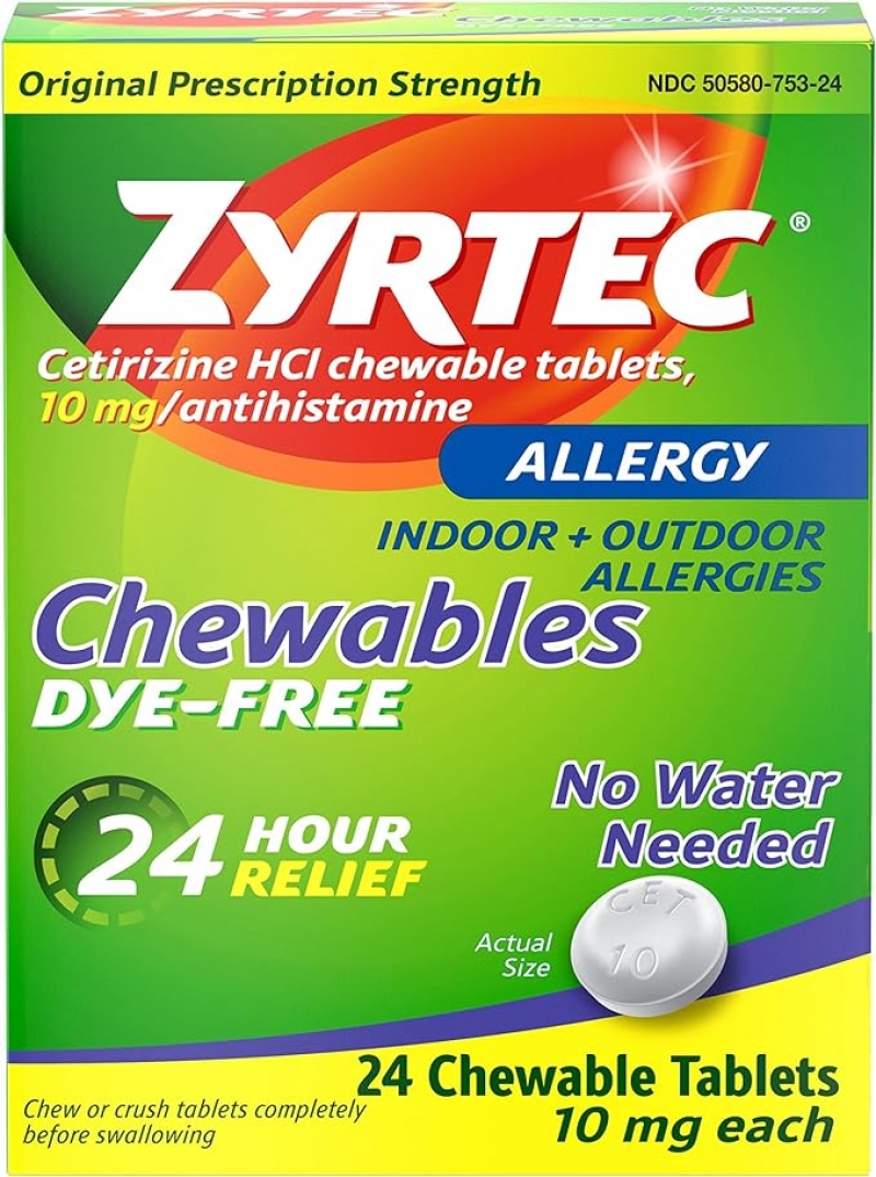 ihocon: Zyrtec 24 Hour Allergy Relief Berry Chewable Tablets, 10 mg 過敏緩解嚼片, 24粒