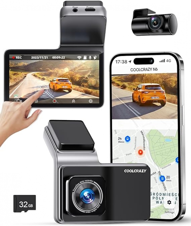 ihocon: COOLCRAZY Dash Cam Front and Rear, Built-in WiFi GPS 4K+1080P Dual Dash Camera 双镜头行车记录仪