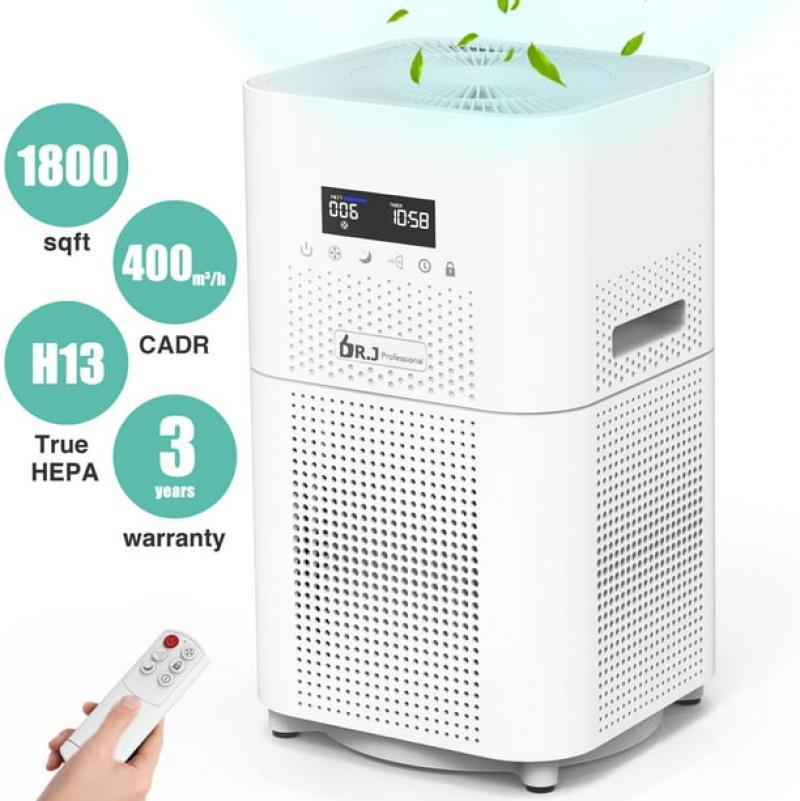 ihocon: DR.J Professional Air Purifier  H13 True HEPA Filter, 4-Stage Auto Mode 12H Timer 空氣清淨機/空氣淨化器(適用up to 1800平方呎)
