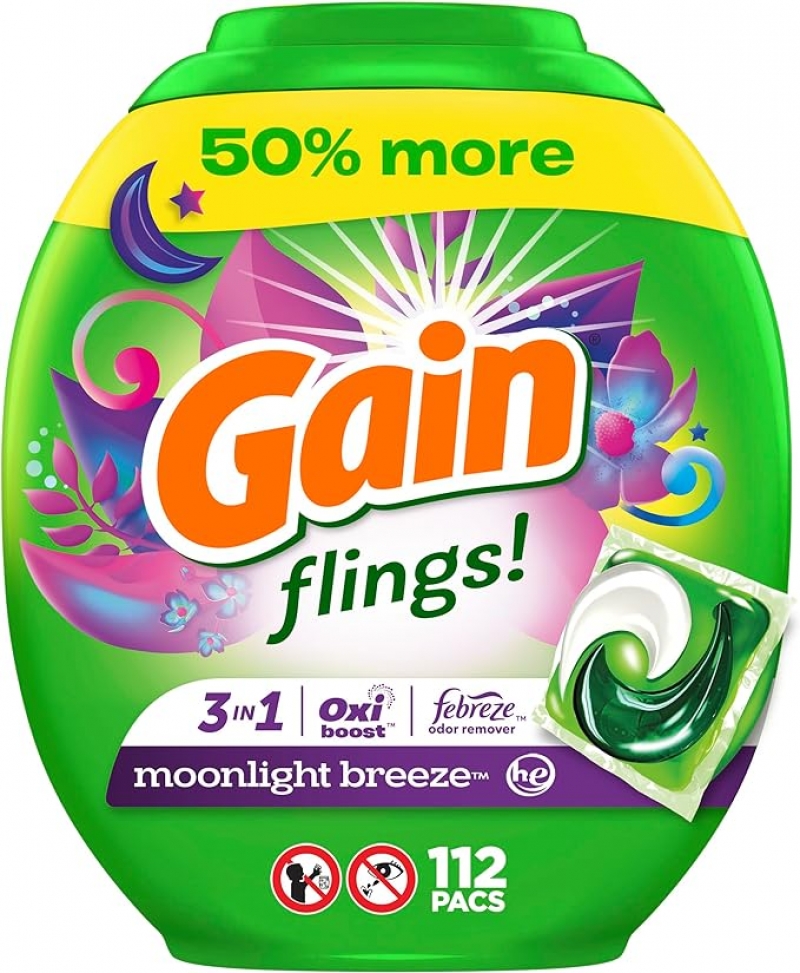 ihocon: Gain flings Laundry Detergent Soap Pacs HE Compatible 洗衣膠囊 112粒 