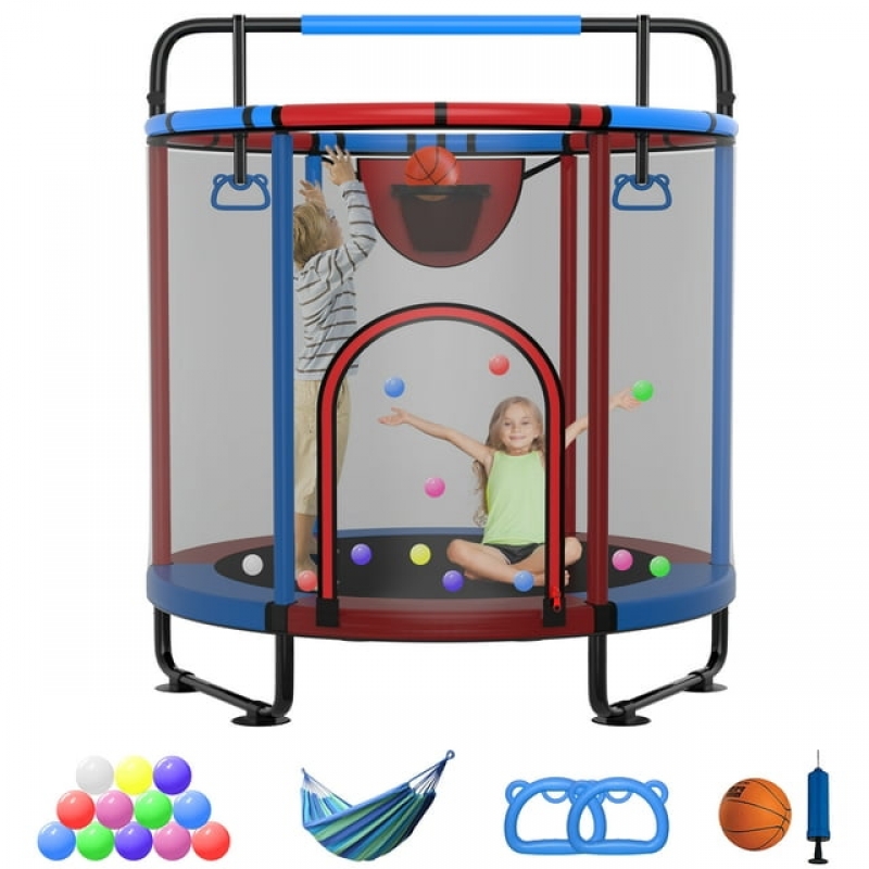 ihocon: YORIN Trampoline for Kids, 60吋 Toddler Mini Trampoline with Enclosure Net兒童彈跳床, 含安全網