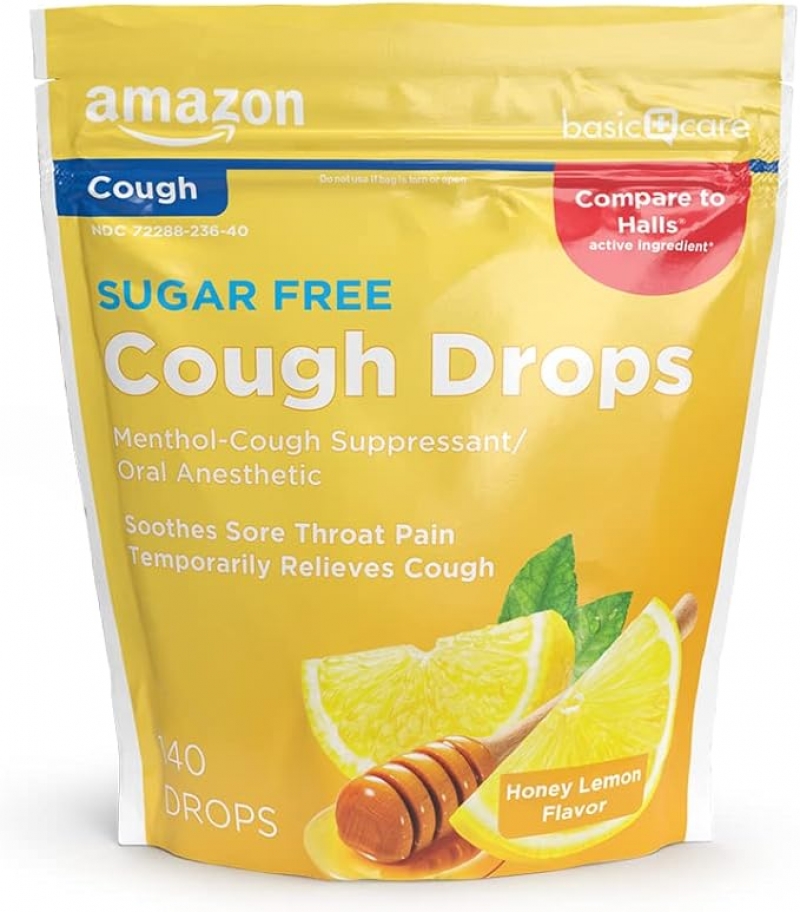 ihocon: Amazon Basic Care Sugar Free Honey Lemon Cough Drops無糖蜂蜜檸檬止咳糖 140粒