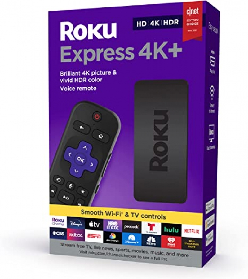 ihocon: Roku Express 4K+ 2021 | Streaming Media Player HD/4K/HDR with Smooth Wireless Streaming and Roku Voice Remote with TV Controls, Includes Premium HDMI® Cable 電視盒