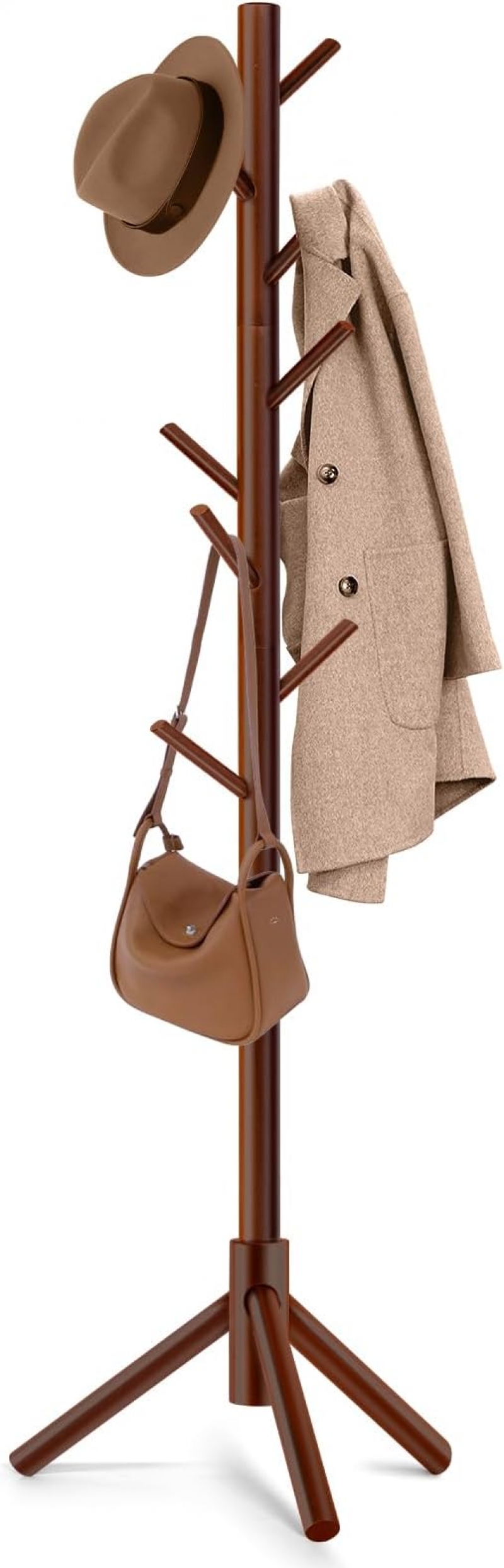 ihocon: WANGMUXIA Coat Rack,High-Grade Wooden Coat Rack with 8 Hooks and 3 Adjustable Size Freestanding Coat Racks 木製衣帽架
