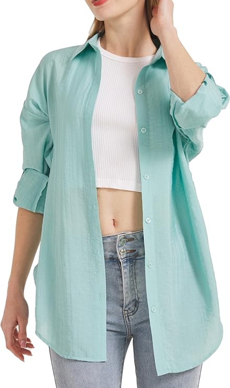 ihocon: LIYEZ Women's Casual V Neck Long Sleeve Loose Blouses Shirts 女士長袖襯衫