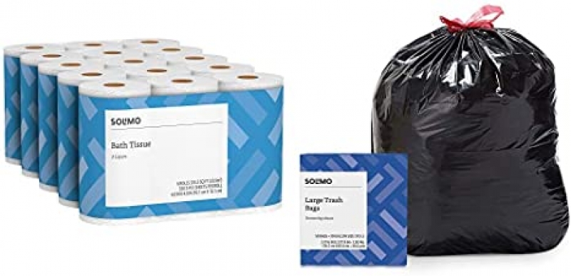 ihocon: [Amazon自家品牌] Solimo 2-Ply Toilet Paper, 350-sheets per Roll, 30 Rolls Bath Tissue & Solimo Multipurpose Drawstring Trash Bags, 30 Gallon, 50 Count 