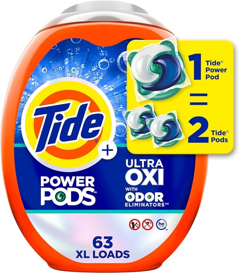 ihocon: Tide Ultra OXI Power PODS with Odor Eliminators Laundry Detergent Pacs 63 Count For Visible and Invisible Dirt洗衣胶囊 63粒