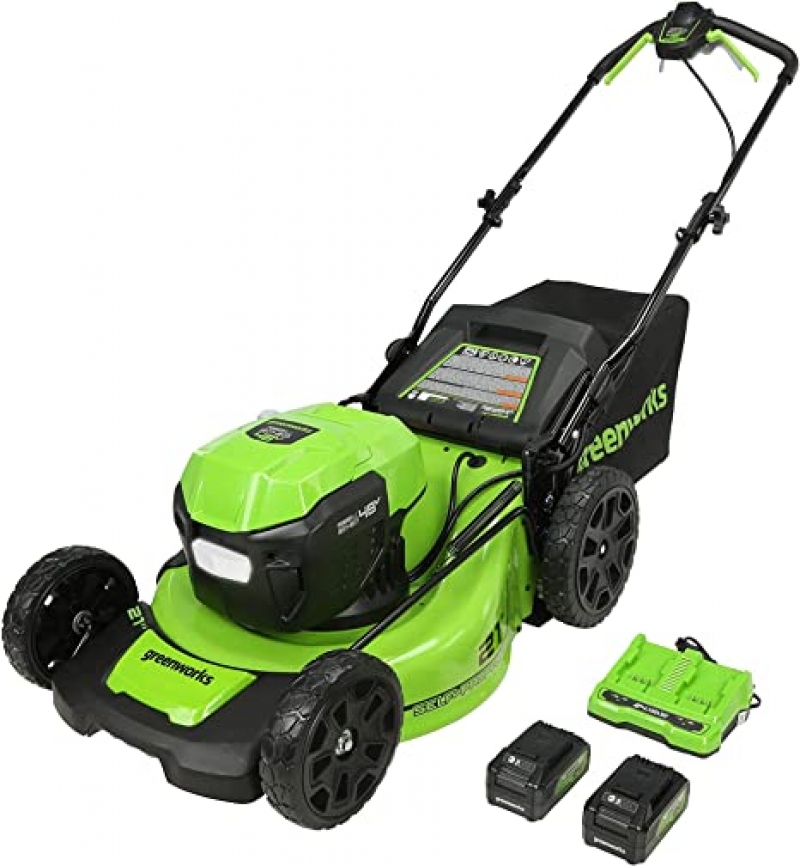 ihocon: Greenworks 2 x 24V (48V) 21 Brushless Cordless Self-Propelled Lawn Mower, (2) 5.0Ah USB Batteries (USB Hub) and Dual Port Rapid Charger Included 無線自行式割草機, 附2個電池及充電器