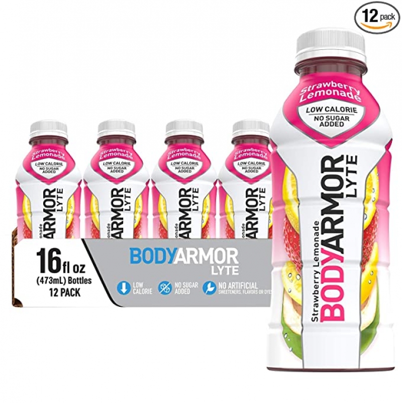 ihocon: BODYARMOR LYTE Sports Drink Low-Calorie Sports Beverage, Strawberry Lemonade, Natural Flavor With Vitamins, Potassium-Packed Electrolytes運動飲料, 含電解質 16 Fl Oz 12瓶
