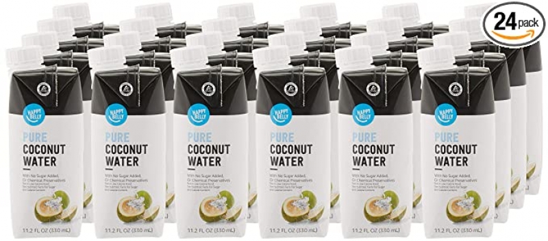 ihocon: [Amazon自家品牌] Happy Belly Coconut Water, 11.2 Fl oz (Pack of 24)  椰子水