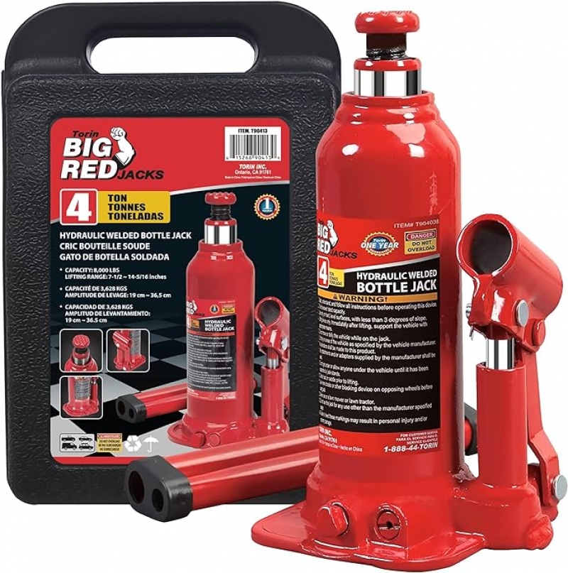 ihocon: BIG RED Hydraulic Bottle Car Jack with Carrying Case,Vertical and Horizontal Bottle Jack, 4 Ton (8,000 lb) Capacity 汽车千斤顶, 附收纳盒